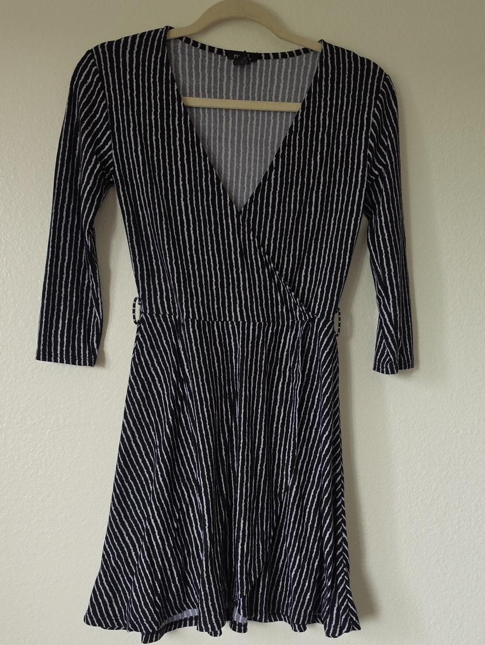 Rue21 Black and White Striped Long Sleeve Wrap Dress